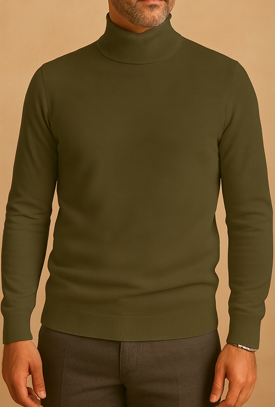 Pull Col Montant Qualité Supérieure - VERT OLIVE